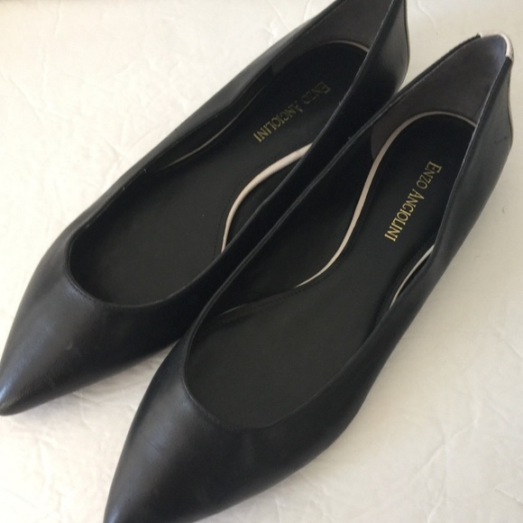 Enzo Angiolini Black Leather Pointy Flats 10.5 NEW - Picture 2 of 8